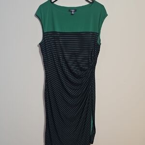 Chaps Green and Navy Blue Striped Dress Size XL